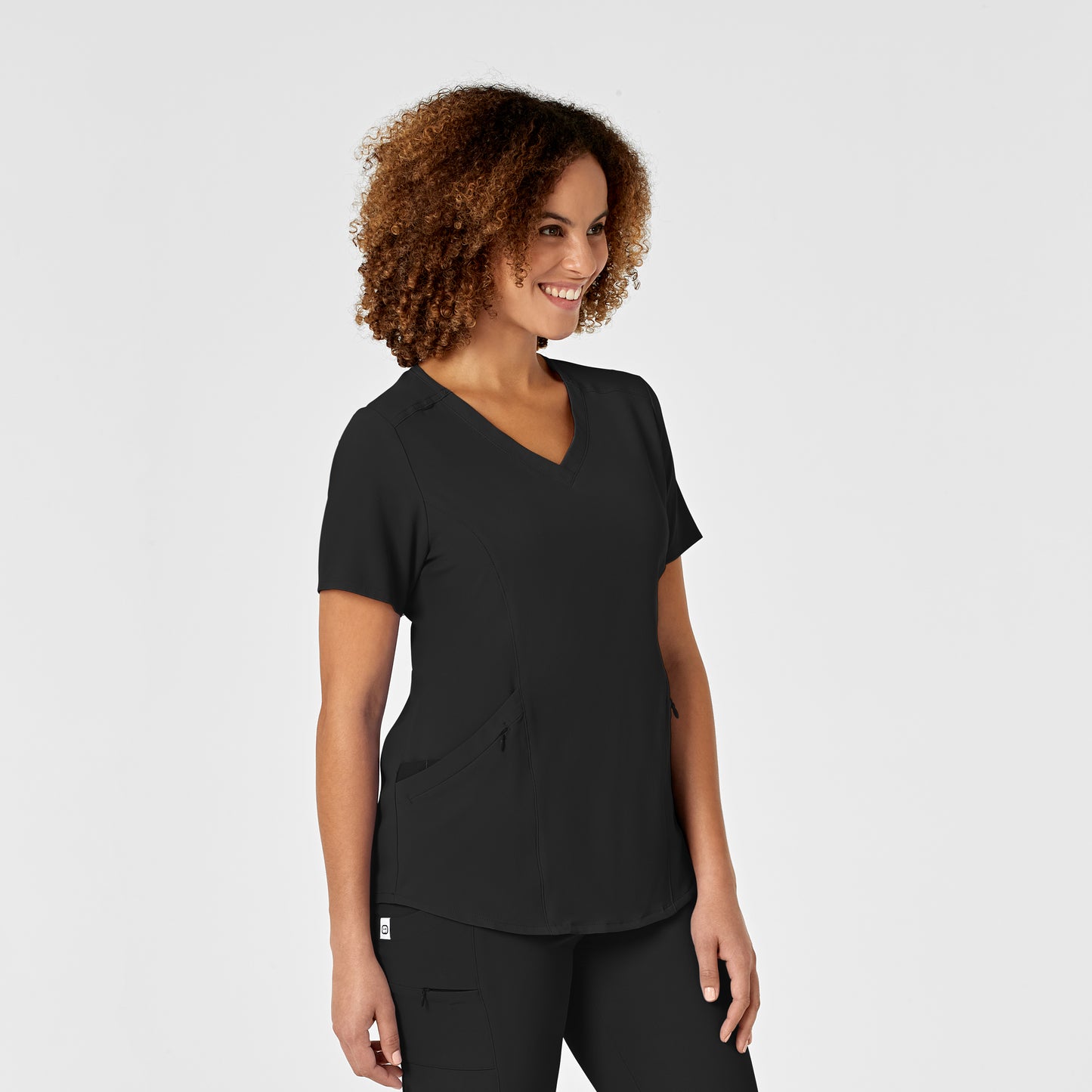 RENEW 6134 V-Neck Scrub Top Black Model Image Right Side | Wink