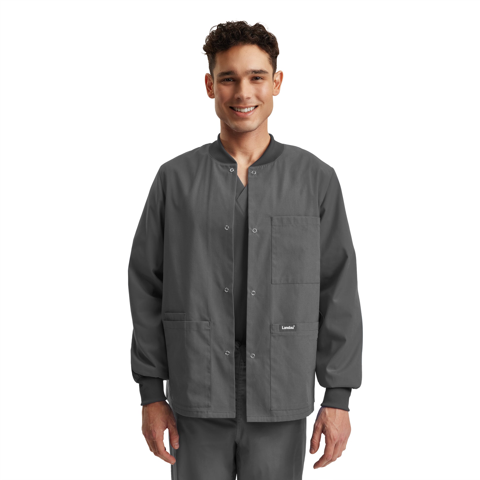 Essentials LJ709 Unisex 5 Pocket Scrub Jacket Steel Grey Image