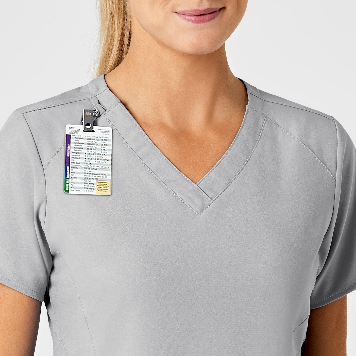 W123 6155 Stylized V-Neck Scrub Top Grey Model Image Alternate | Wink