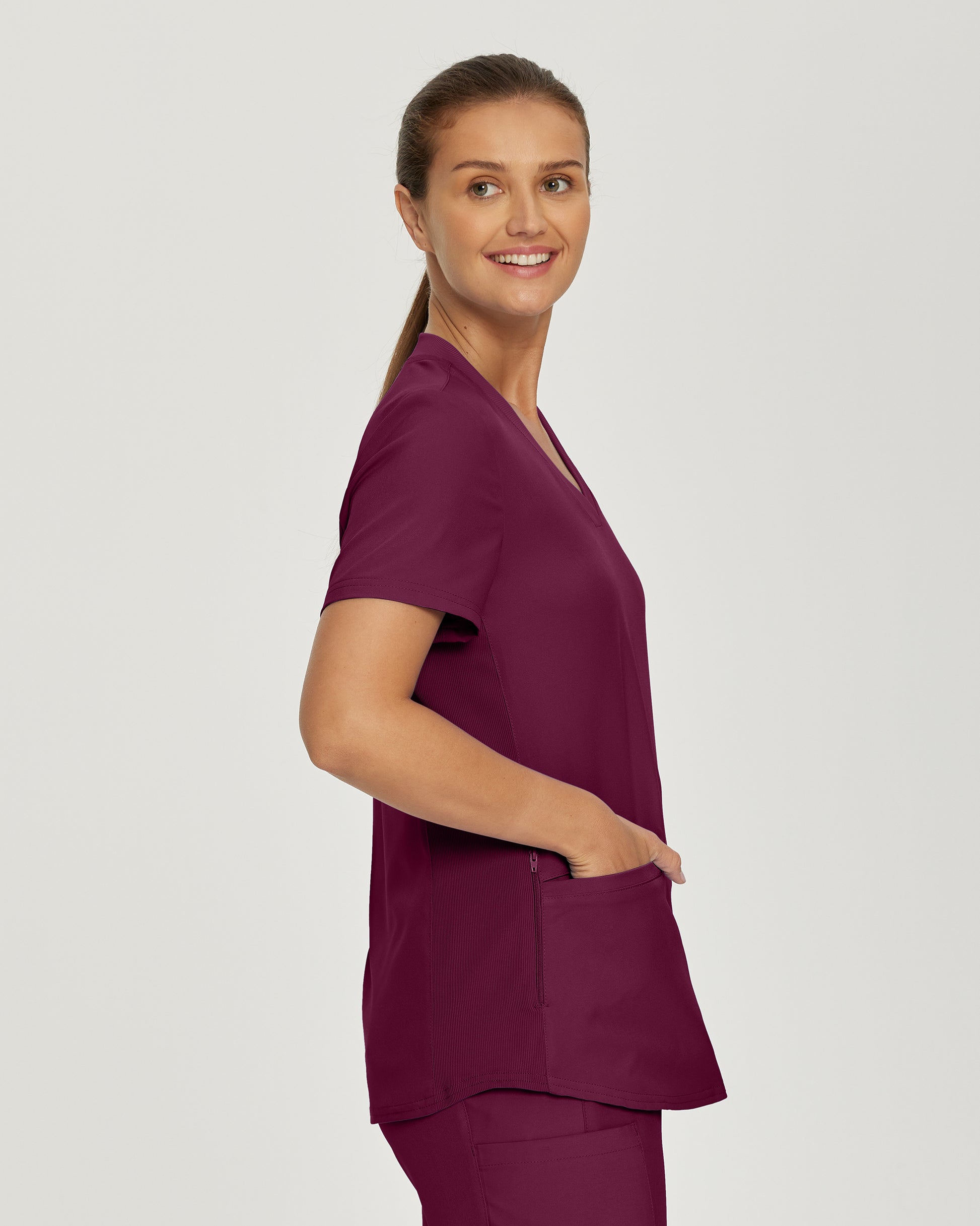 Forward LT100 Women's 3 Pocket V Neck Scrub Top Wine Image