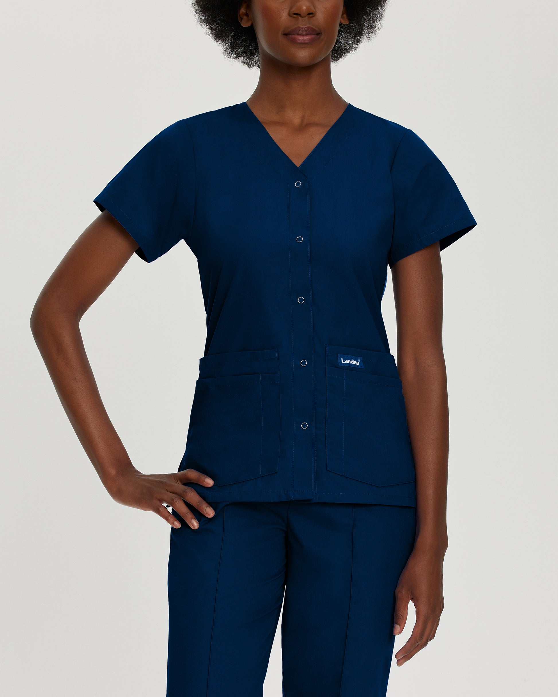 Essentials 8232 Women's 4 Pocket V Neck Scrub Top Navy Image