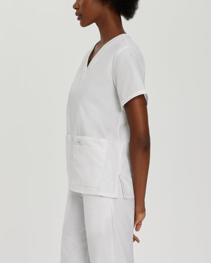 Essentials 8219 Women's 4 Pocket V Neck Scrub Top White Image