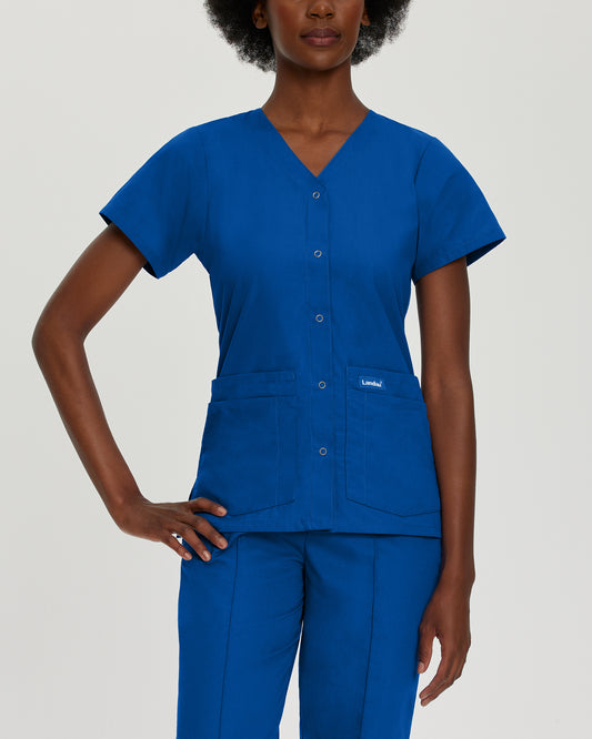 Essentials 8232 Women's 4 Pocket V Neck Scrub Top Galaxy Blue Image