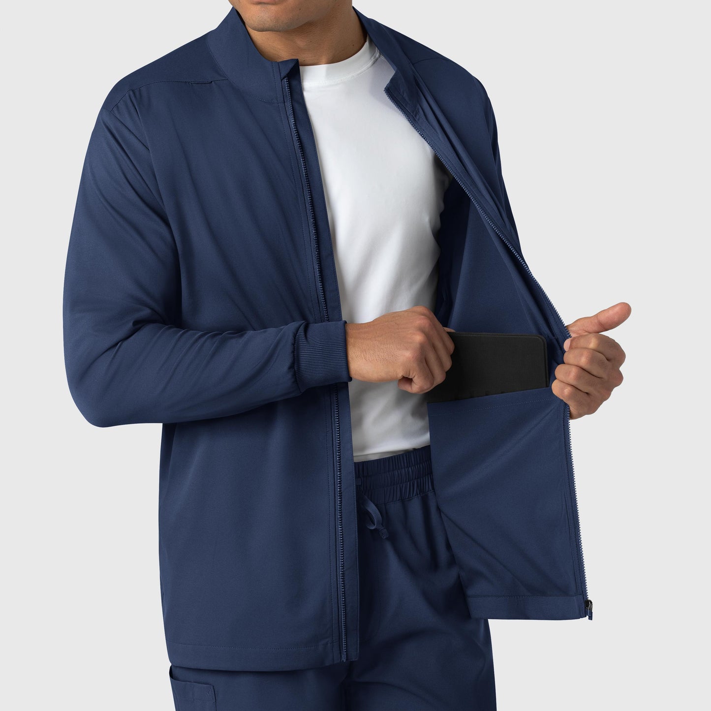 Boundless 8351 Men's Warm Up Scrub Jacket Navy Model Image Alternate | Wink