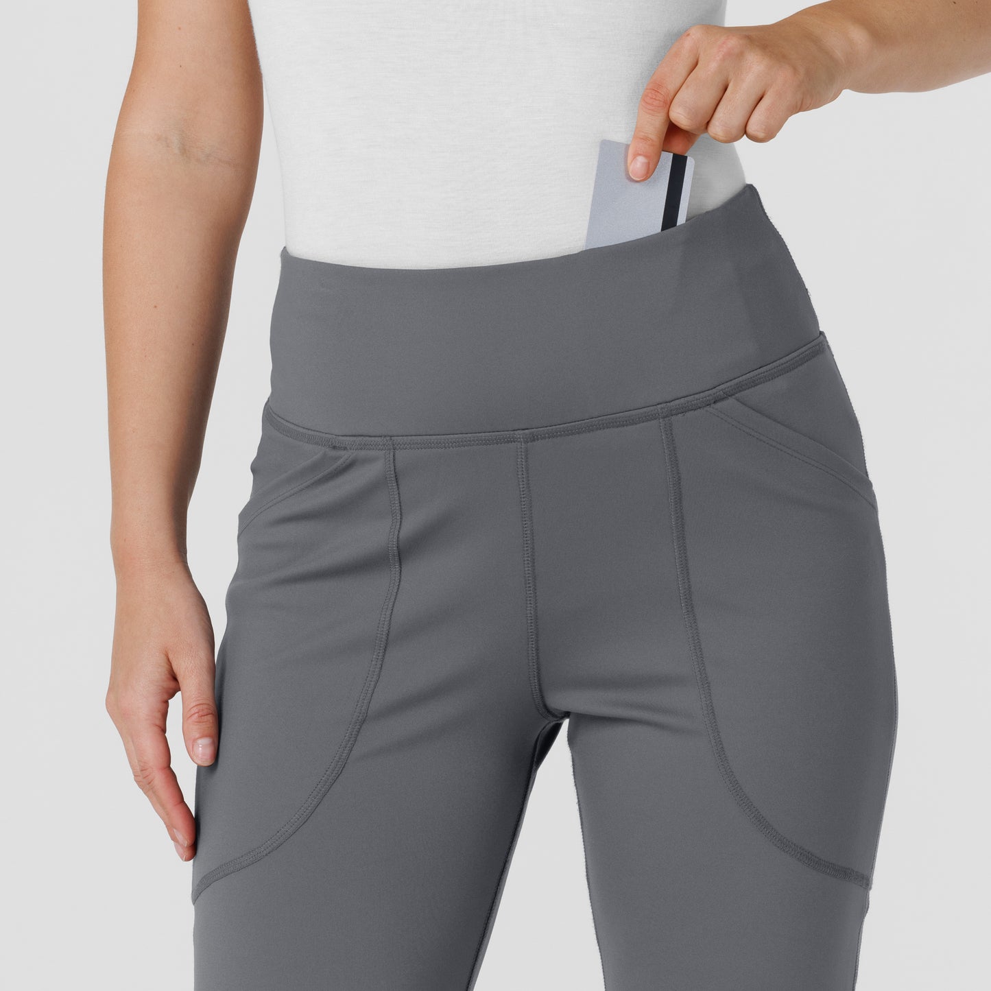 RENEW 5459 Knit Flare Yoga Scrub Pants Pewter Model Image Left Side | Wink