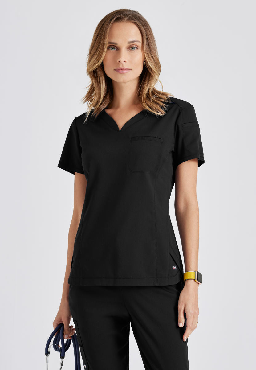 Greys Anatomy Stretch GRST136 Capri Tuck-in Scrub Top Black