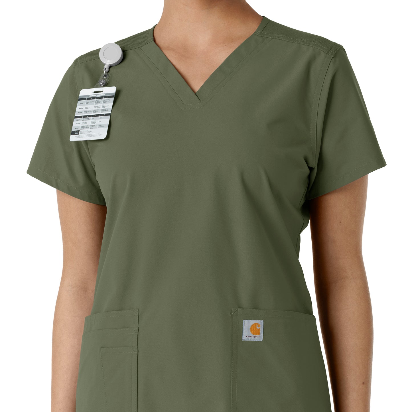 Force Essentials C12313 V-Neck Knit Panel Scrub Top Olive Model Image Alternate | Carhartt