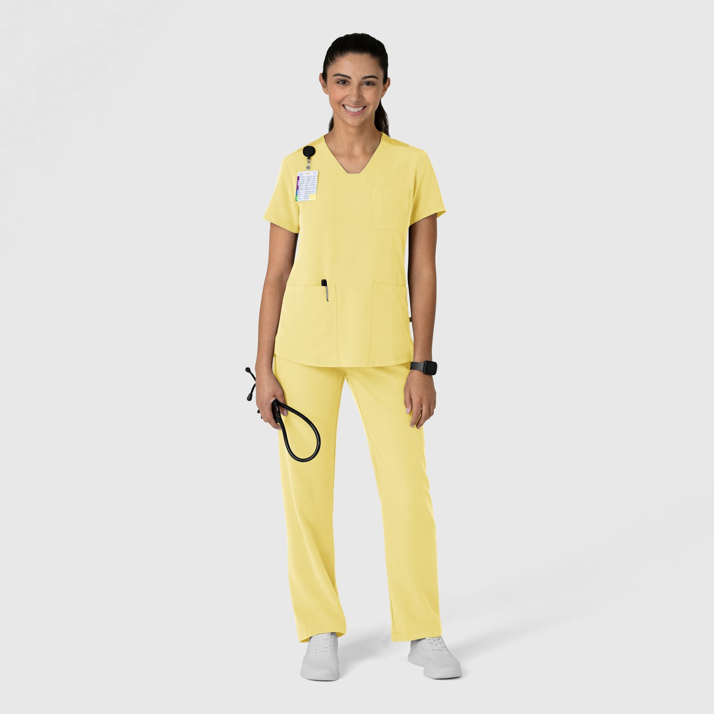 Nova 6132 Flex-n-Reach V-Neck Scrub Top Sunshine Yellow Model Image Right Side | Wink