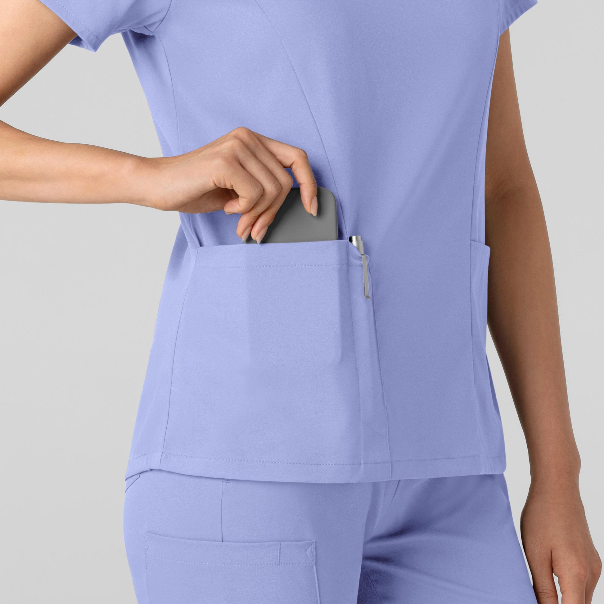 Boundless 6251 2-Pocket V-Neck Scrub Top Ceil Blue Model Image Alternate | Wink