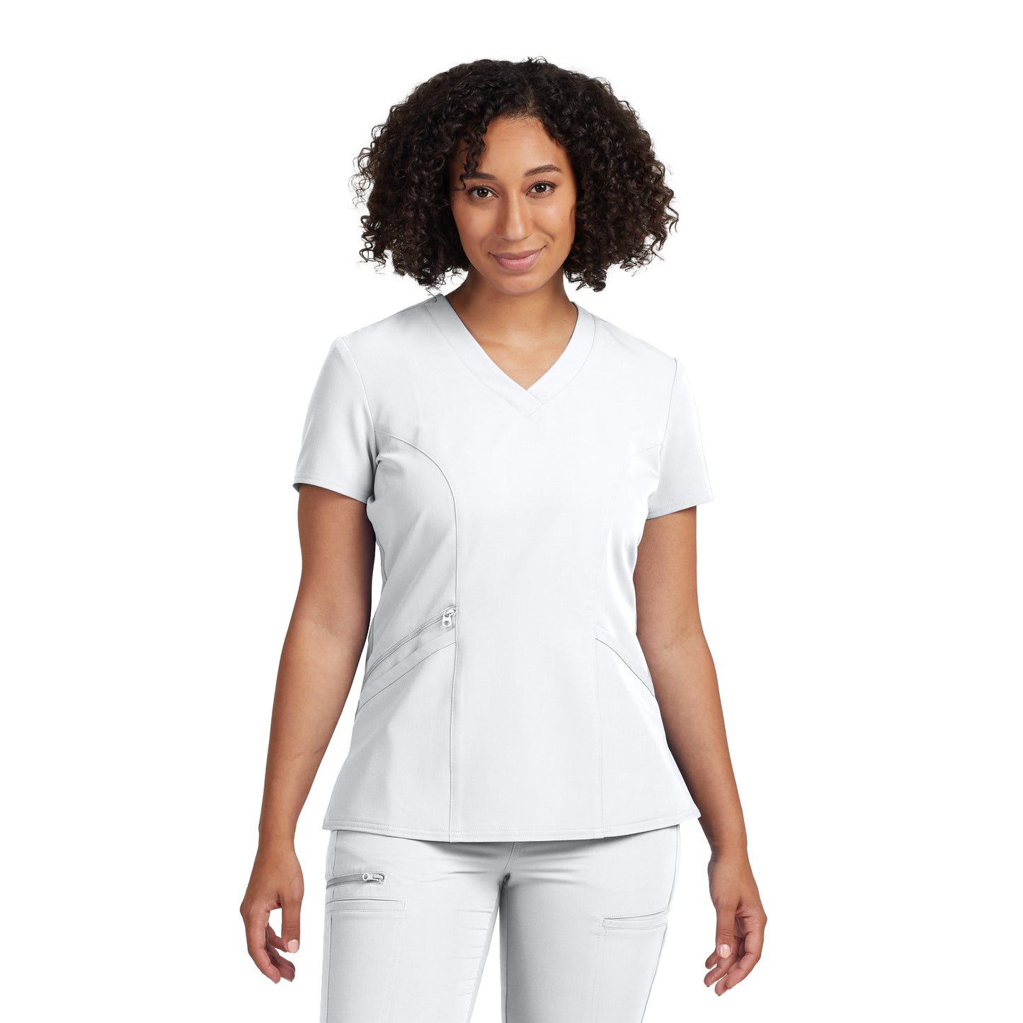 V-Tess WT134 Women's 3 Pocket V Neck Scrub Top White Image