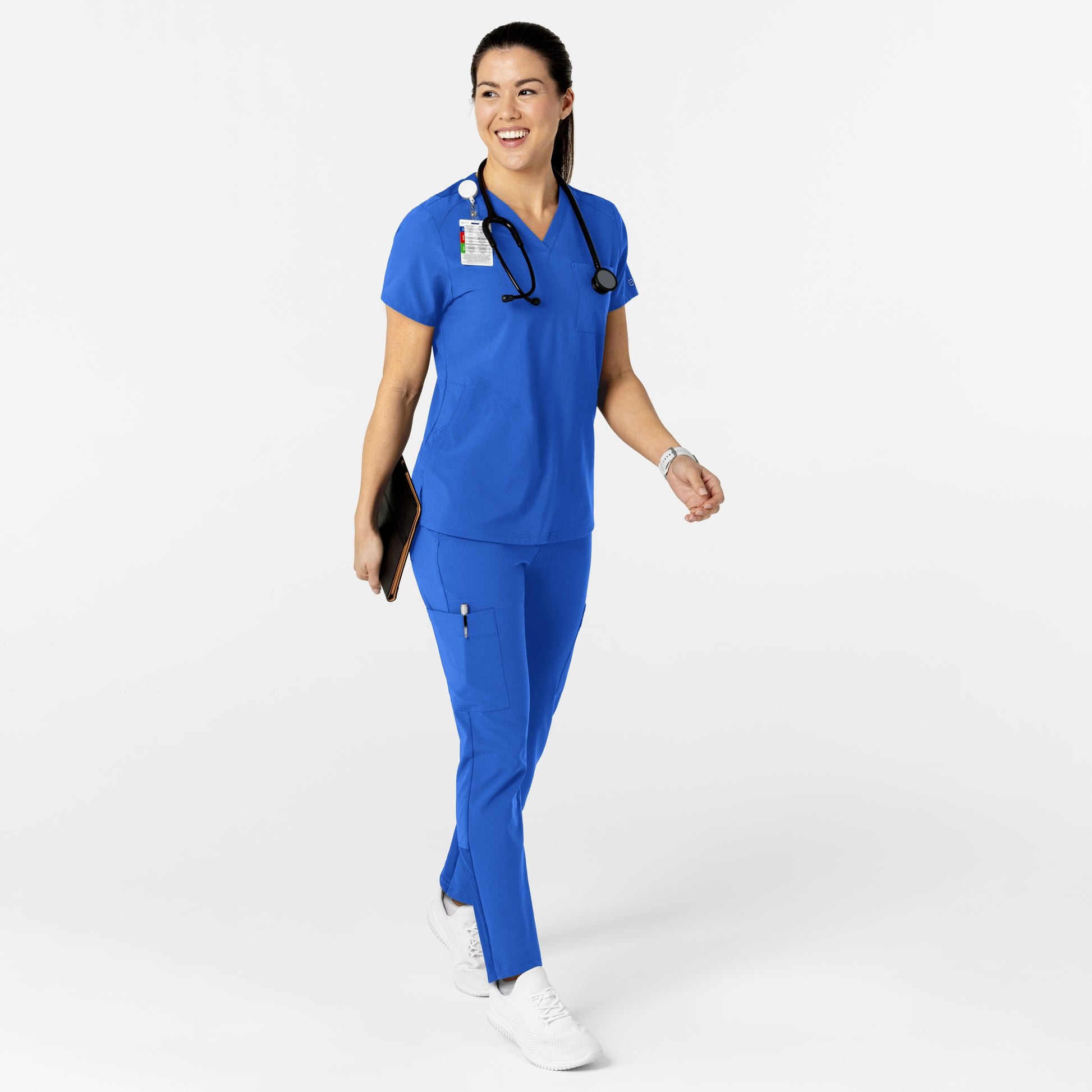 W123 6045 Flex-n-Reach V-Neck Scrub Top Royal Model Image Alternate | Wink