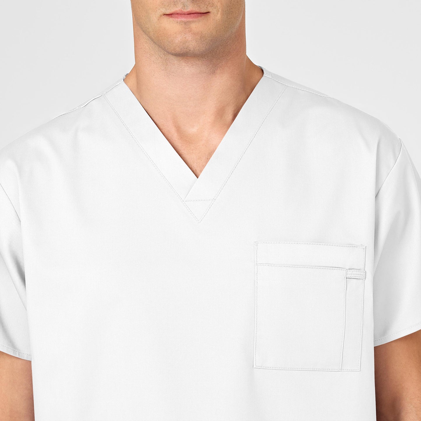 WonderWORK 100 Unisex V-Neck Scrub Top White Model Image Alternate | Wink