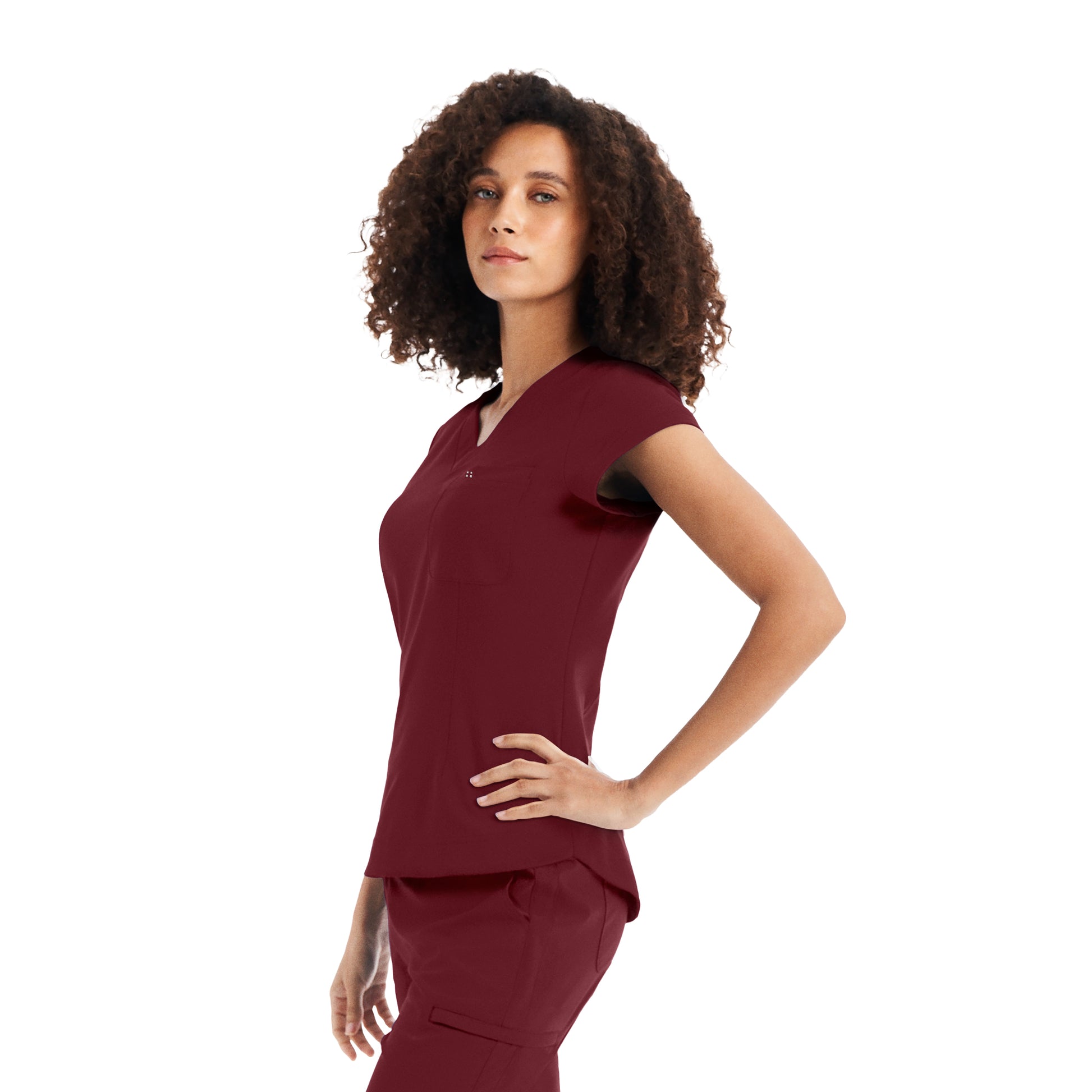 CRFT WT128 Women's 1 Pocket V Neck Scrub Top Wine Image