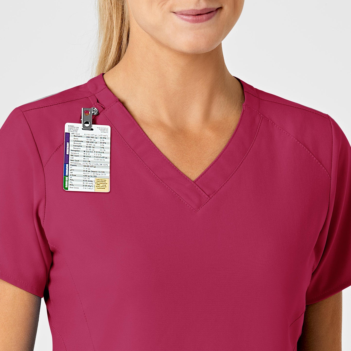 W123 6155 Stylized V-Neck Scrub Top Viva Magenta Model Image Alternate | Wink