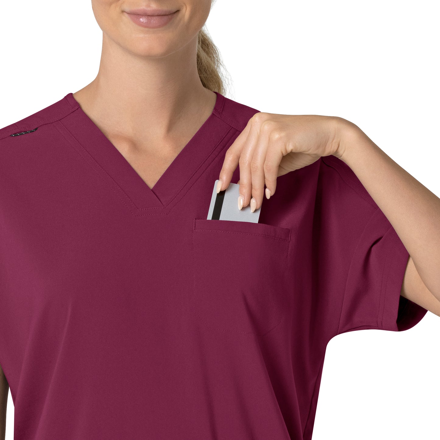 Force Cross-Flex C13110 Oversized V-Neck Scrub Top Wine Model Image Alternate | Carhartt