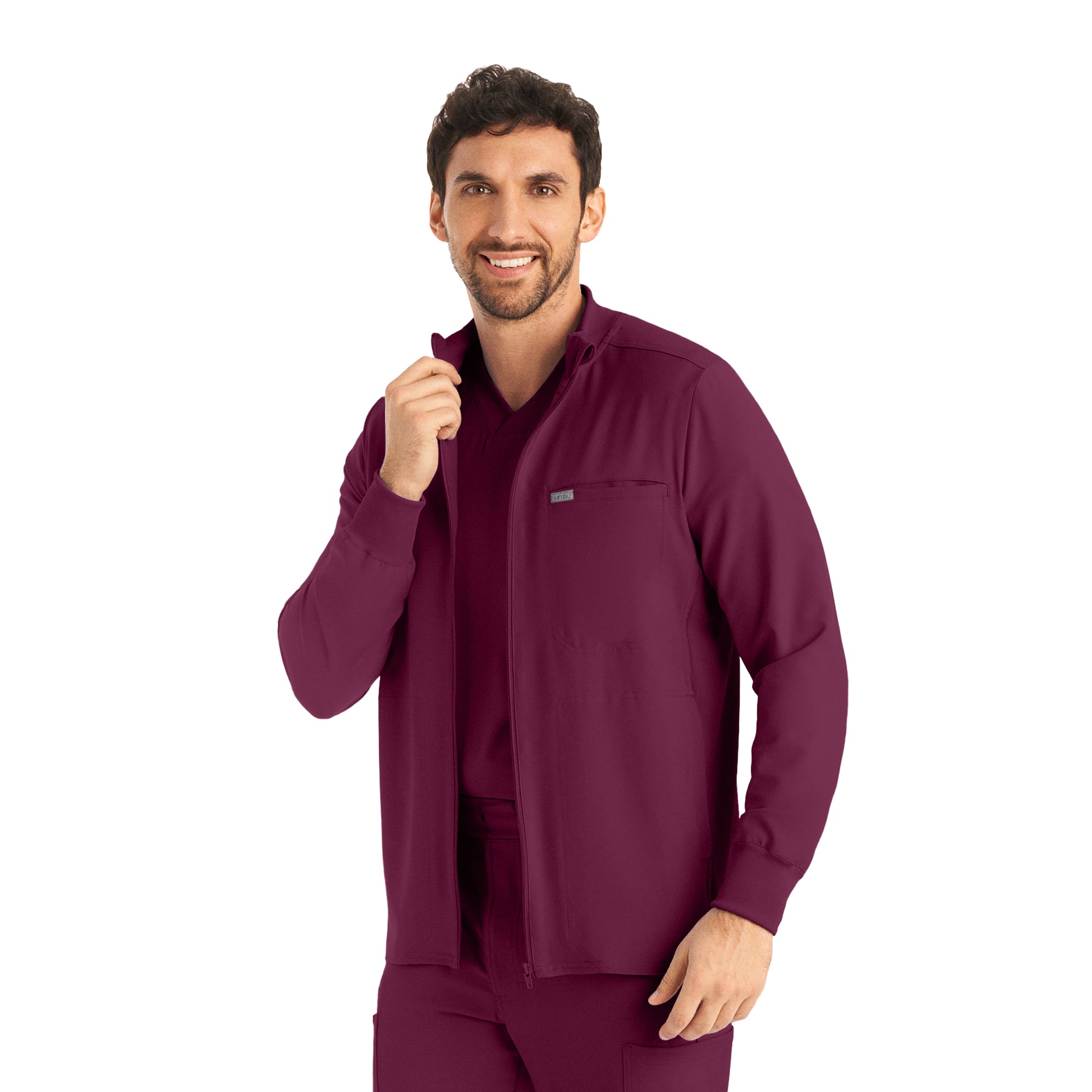 Forward LJ703 Men's 3 Pocket Scrub Jacket Wine Image