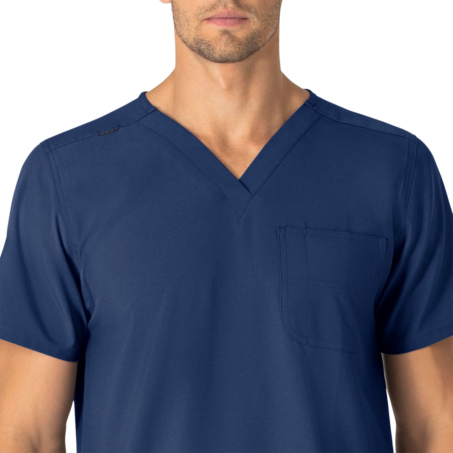 Force Essentials C15013 Unisex V-Neck 6-Pocket Scrub Top Navy Model Image Left Side | Carhartt