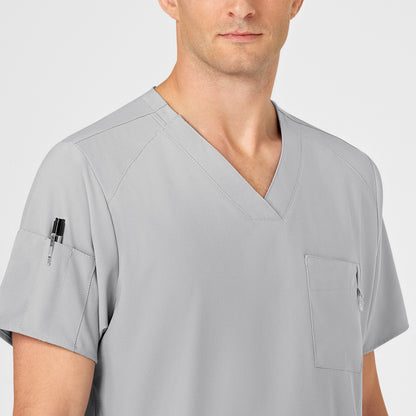 W123 6355 Men's V-Neck Scrub Top Grey Model Image Left Side | Wink