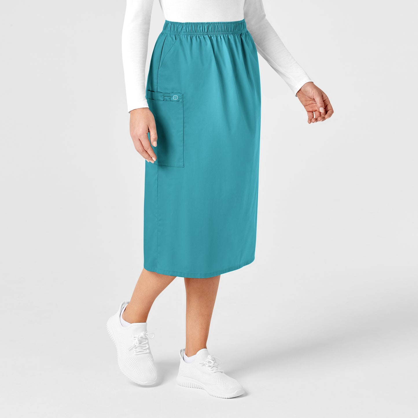 WonderWORK 701 Pull On Cargo Skirt Teal Blue Model Image Left Side | Wink