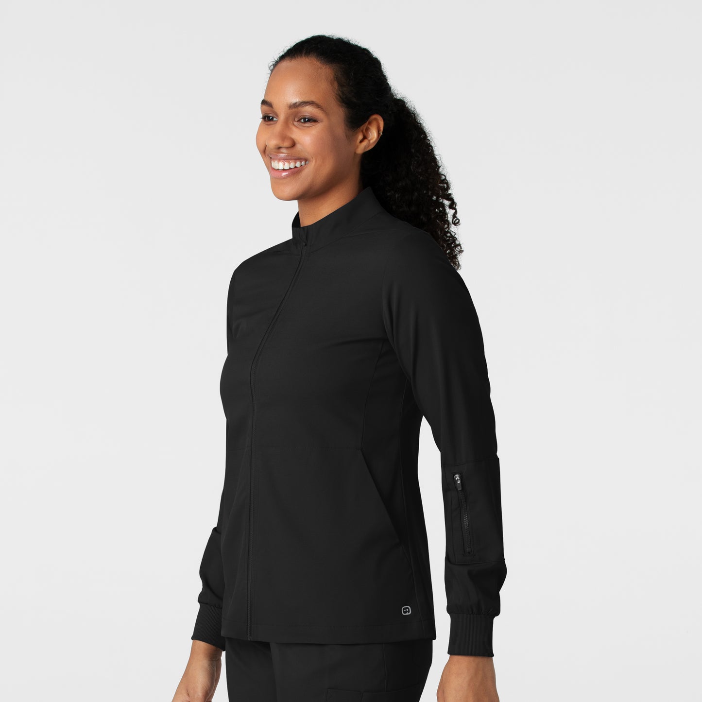 Boundless 8151 Warm Up Scrub Jacket Black Model Image Right Side | Wink