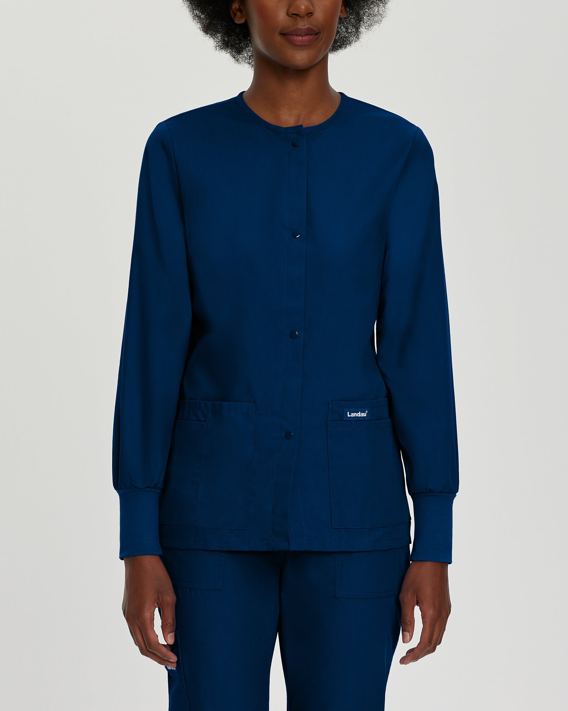 Essentials 7525 Women's 4 Pocket Warm Up Scrub Jacket Navy Image