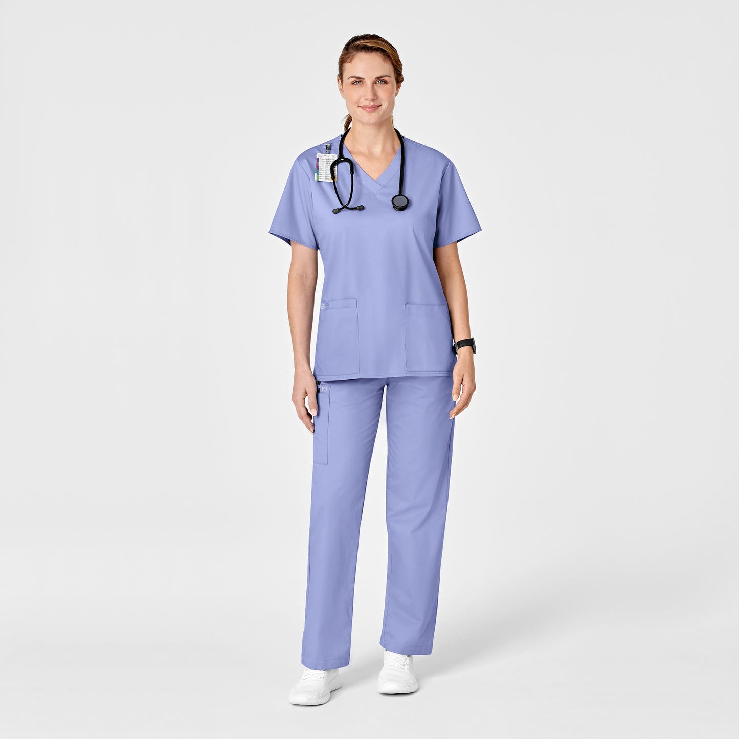 WonderWonderWORK 501 Pull-On Cargo Scrub Pant Ceil Blue Model Image Right Side | Wink