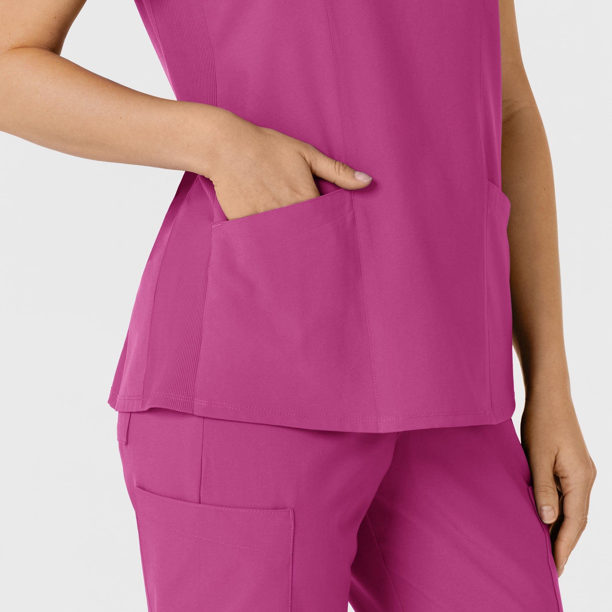 W123 6145 Flex-n-Reach Side Panel V-Neck Scrub Top Raspberry Model Image Alternate | Wink