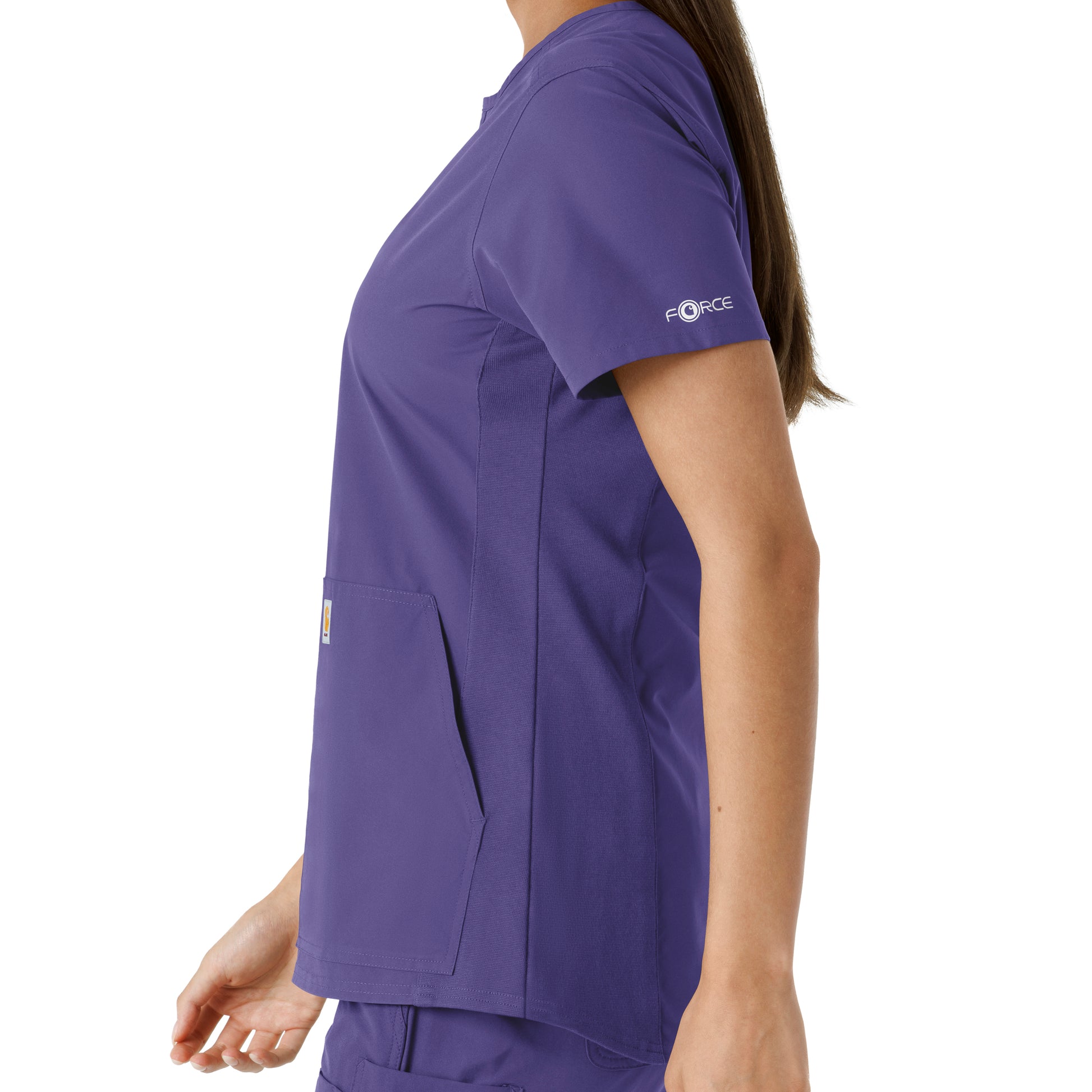 Force Essentials C12413 Notch Neck Tunic Knit Panel Scrub Top Grape Model Image Alternate | Carhartt