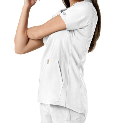 Force Essentials C12413 Notch Neck Tunic Knit Panel Scrub Top White Model Image Alternate | Carhartt