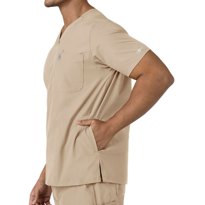 Force Essentials C16113 Men's V-Neck Shirttail Scrub Top Khaki Model Image Alternate | Carhartt