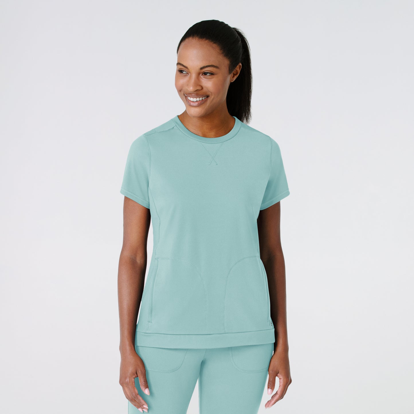 RENEW Knit 6359 Women's Flex-n-Reach Crew Neck Scrub Top Coastal Blue