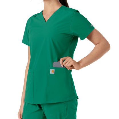 Force Essentials C12313 V-Neck Knit Panel Scrub Top Hunter Model Image Alternate | Carhartt