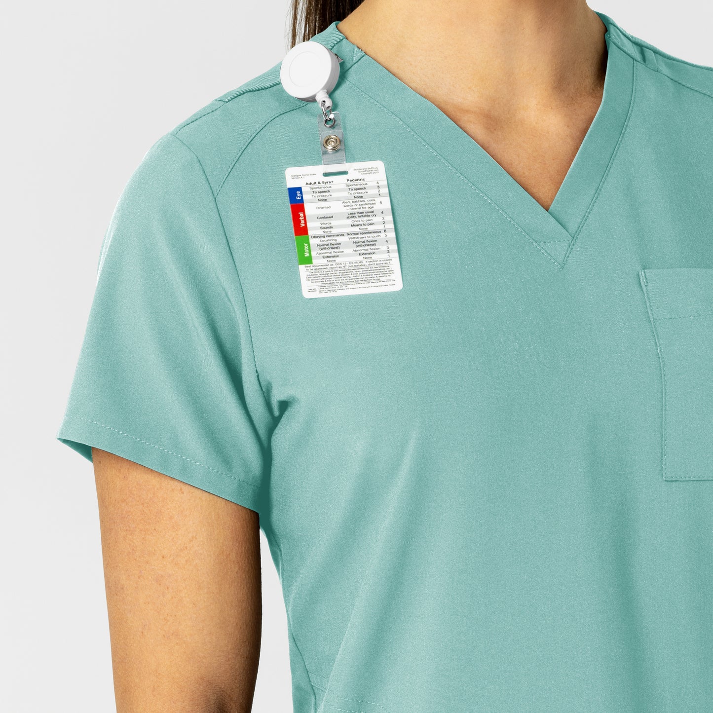 W123 6045 Flex-n-Reach V-Neck Scrub Top Turquoise Model Image Left Side | Wink