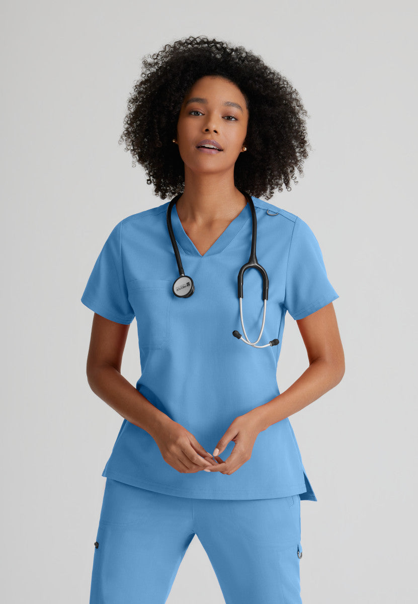 Greys Anatomy Stretch GVST028 Bree Scrub Top Ciel Blue