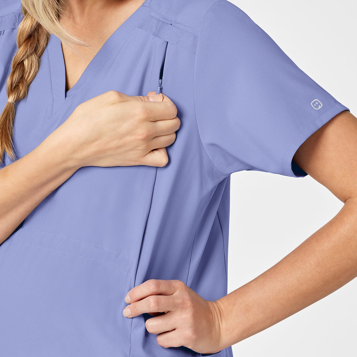 W123 4555 Maternity V-Neck Scrub Top Ceil Blue Model Image Alternate | Wink