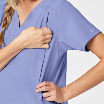 W123 4555 Maternity V-Neck Scrub Top Ceil Blue Model Image Alternate | Wink