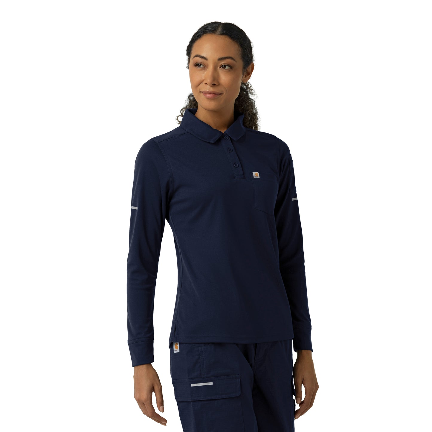 Rugged Flex C12129 Women's Heavyweight Long Sleeve Polo Scrub Top Dark Navy