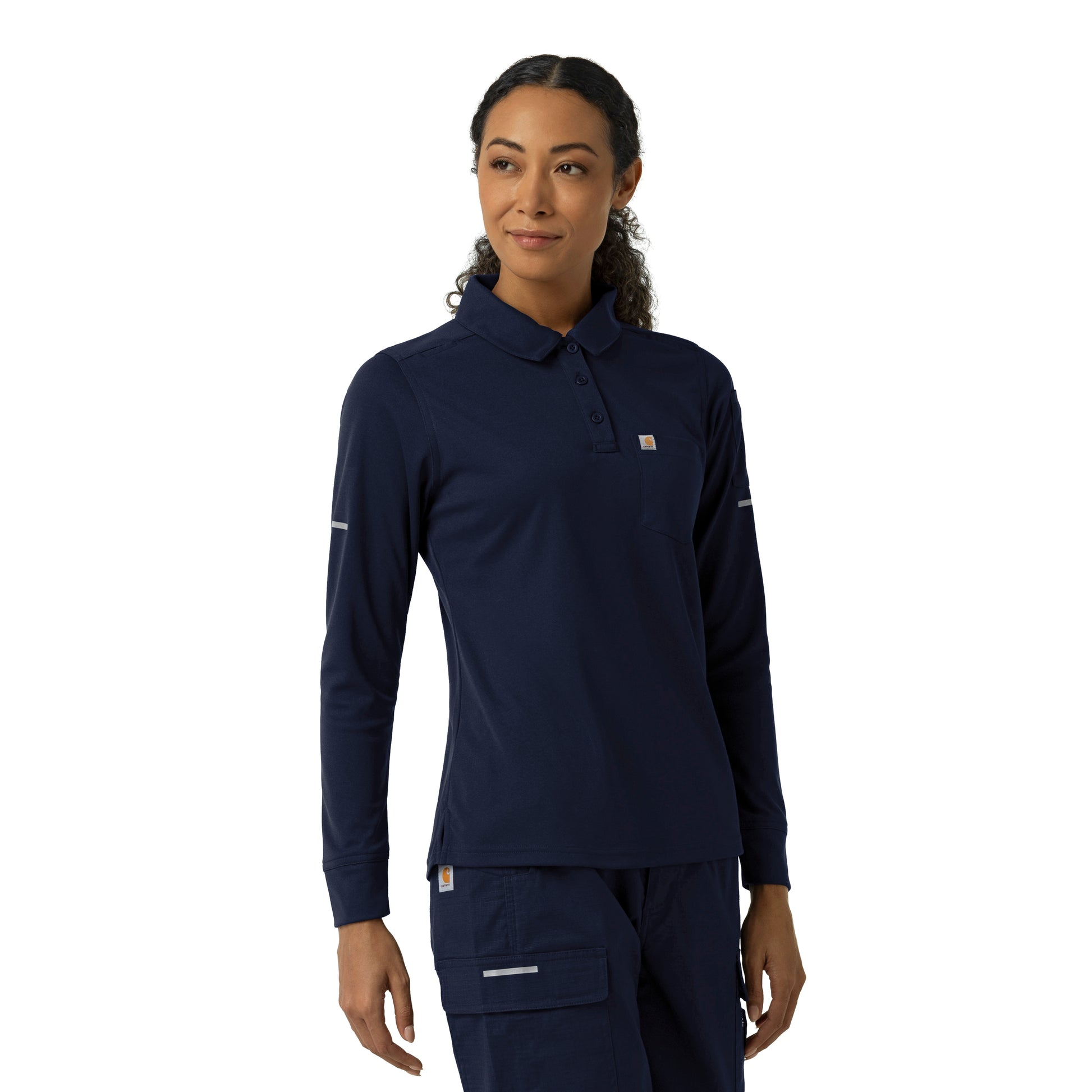 Rugged Flex C12129 Women's Heavyweight Long Sleeve Polo Scrub Top Dark Navy