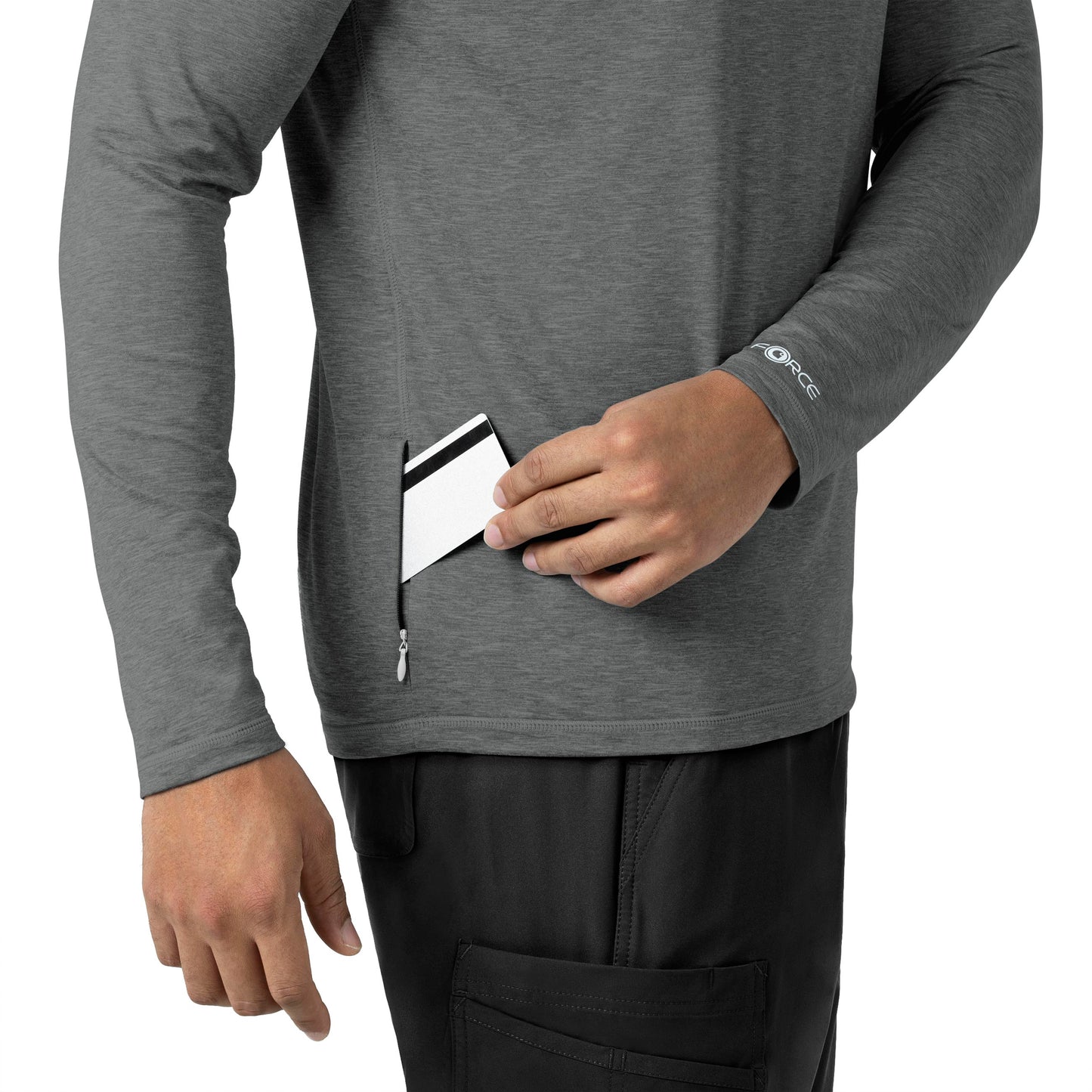 Force Sub-Scrubs C32009 Men's Performance Long Sleeve Tee Pewter Heather Model Image Left Side | Carhartt