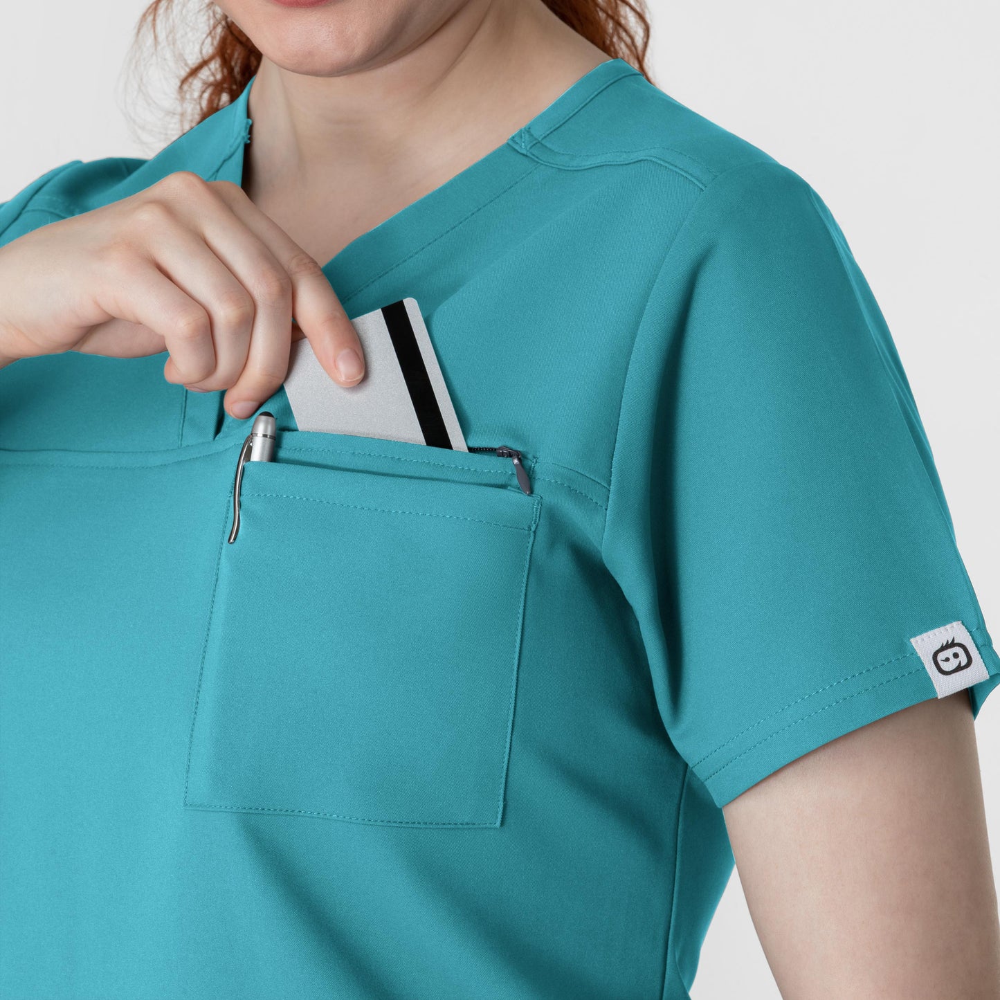 Thrive 6222 V-Neck Tuck-In Scrub Top Teal Blue Model Image Alternate | Wink