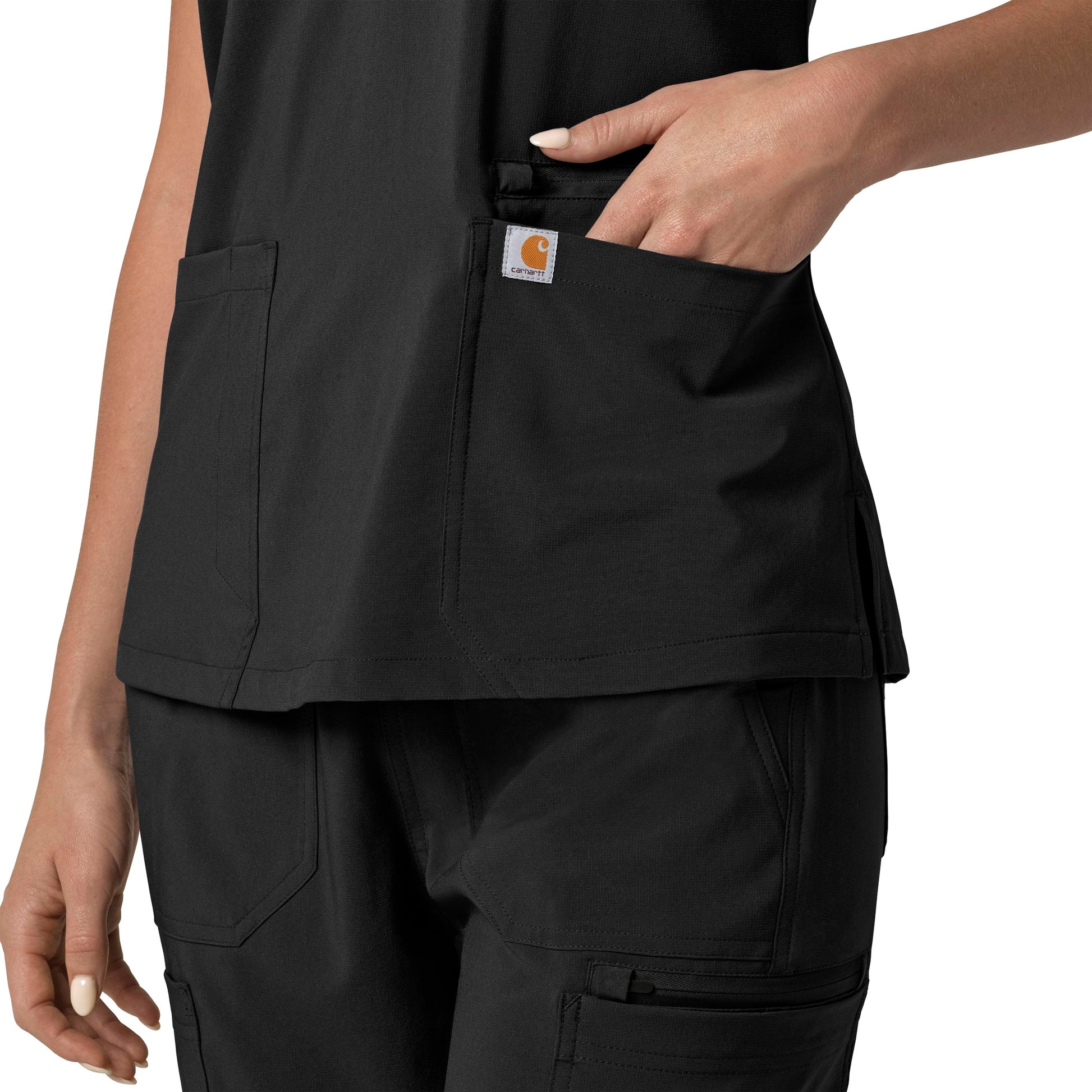 Force Cross-Flex C13210 Flex Panel V-Neck Scrub Top Black Model Image Alternate | Carhartt