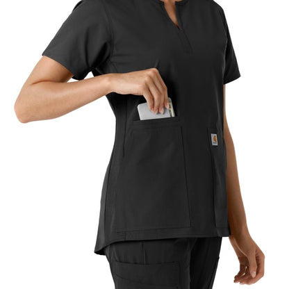 Force Essentials C12413 Notch Neck Tunic Knit Panel Scrub Top Black Model Image Alternate | Carhartt