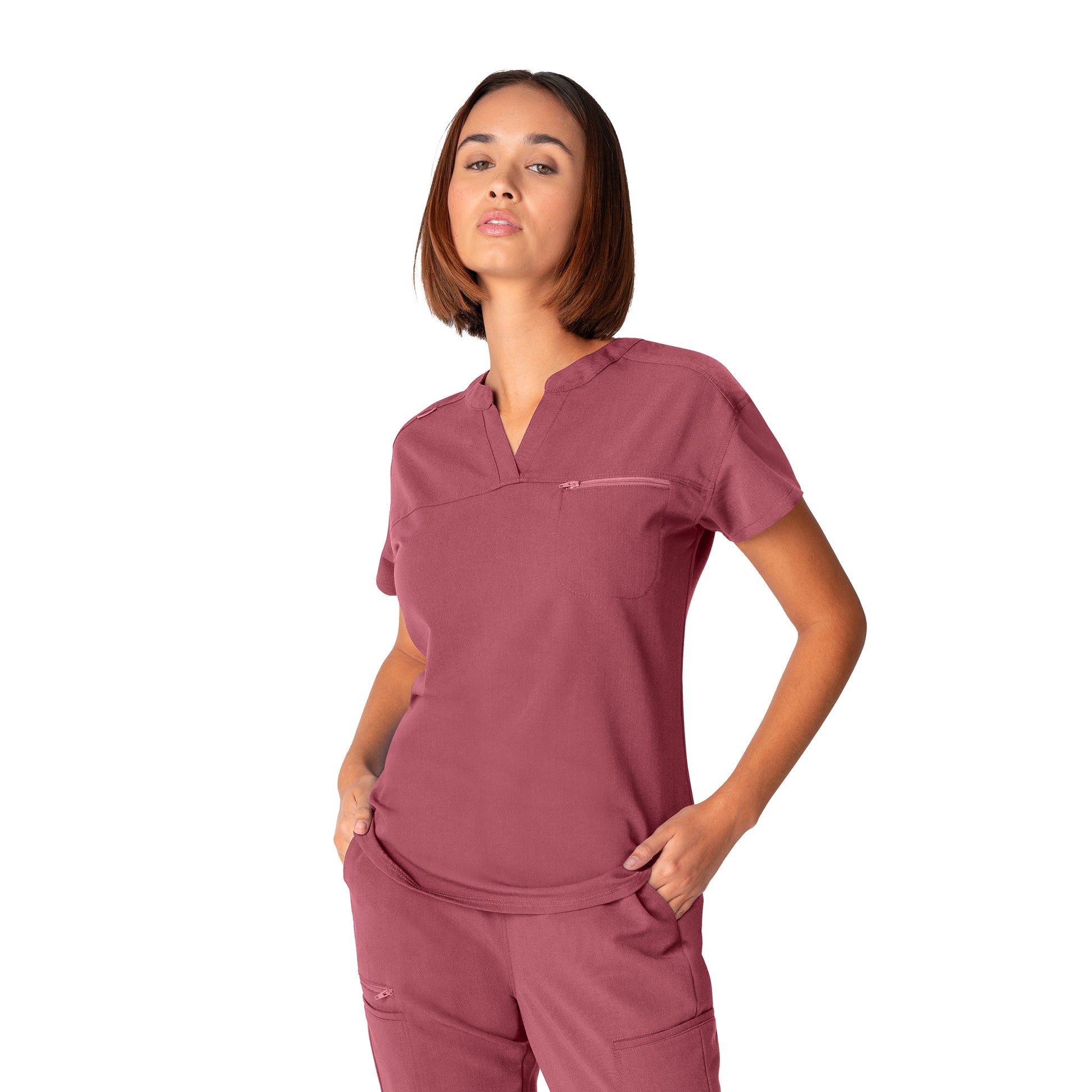 V-Tess WT114 Women's 1 Pocket V Neck Scrub Top Slate Rose Image