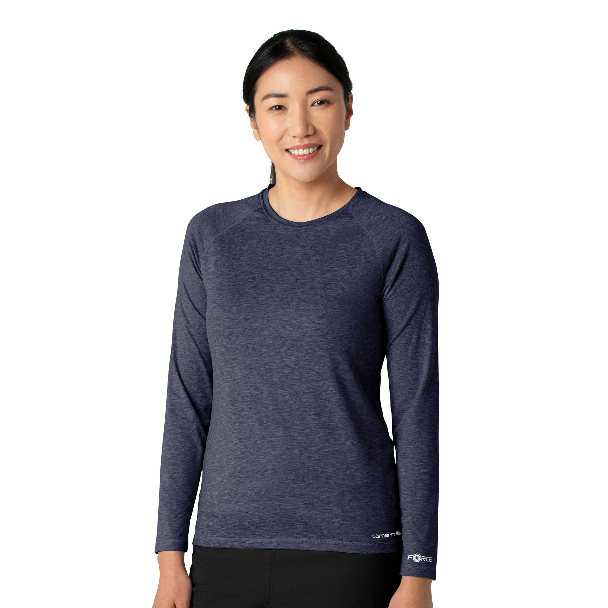 Force Sub-Scrubs C31009 Performance Long Sleeve Tee Navy Heather Model Image Right Side | Carhartt