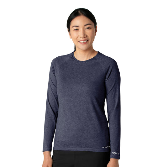 Force Sub-Scrubs C31009 Performance Long Sleeve Tee Navy Heather Model Image Right Side | Carhartt