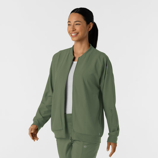 Layers 8066 Bomber Scrub Jacket Olive Model Image Right Side | Wink