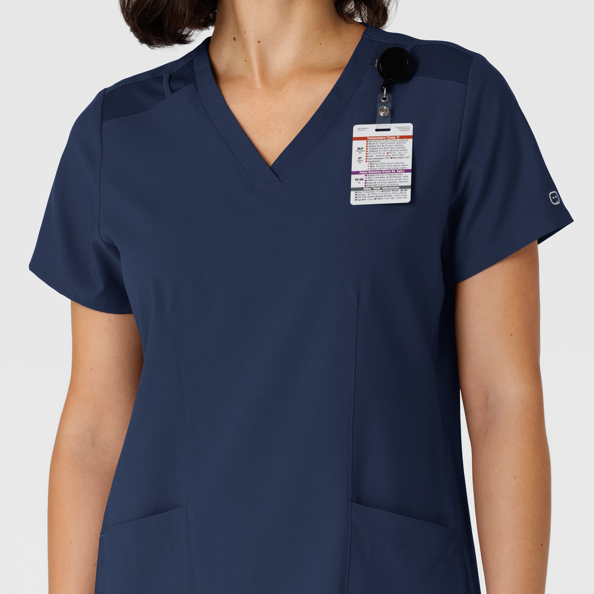 W123 6145 Flex-n-Reach Side Panel V-Neck Scrub Top Navy Model Image Alternate | Wink