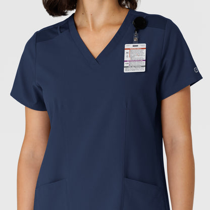 W123 6145 Flex-n-Reach Side Panel V-Neck Scrub Top Navy Model Image Alternate | Wink