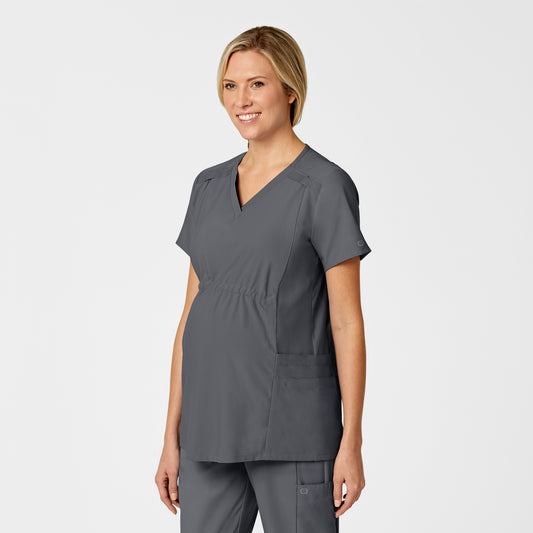 W123 4555 Maternity V-Neck Scrub Top Pewter Model Image Right Side | Wink