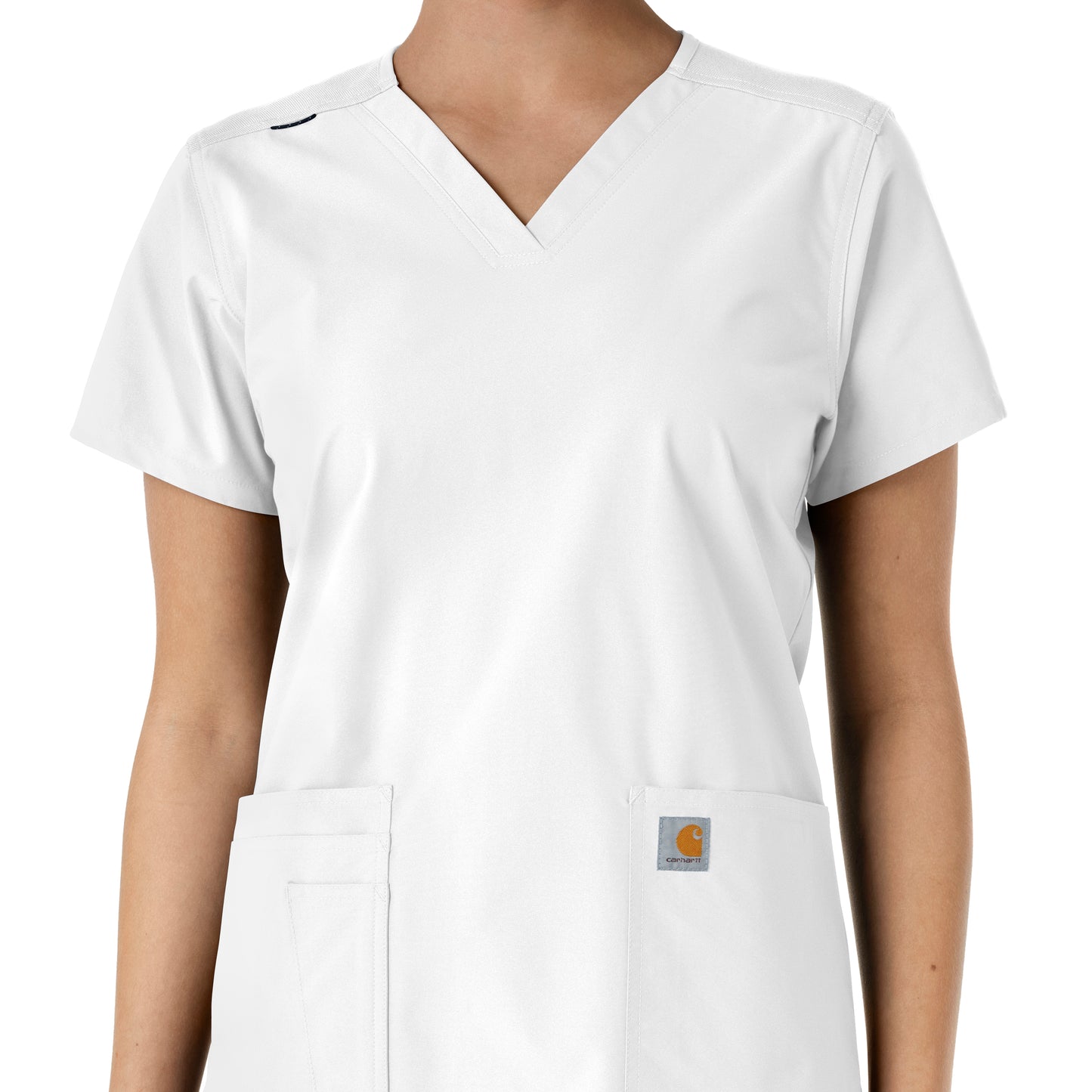 Force Essentials C12313 V-Neck Knit Panel Scrub Top White Model Image Left Side | Carhartt